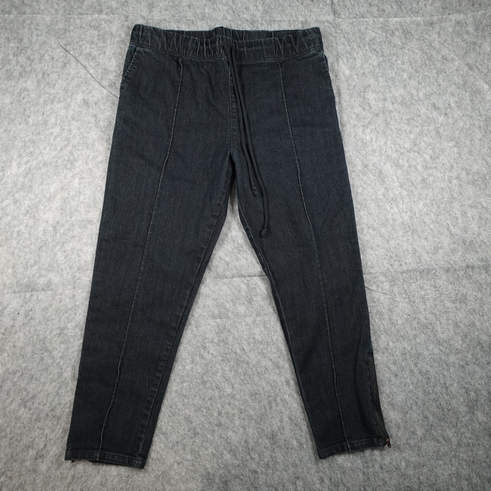 Prairie Underground Pants Womens Medium Black Denim Ankle Zip Drawstring Tapered